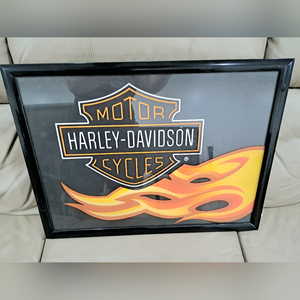 Harley Davidson Motorcycles Glass Wall Sign Bar 18” x 24”